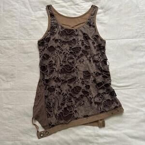 NWT Ozz Odds On Japan Brown ripped mesh asymmetrical tank top